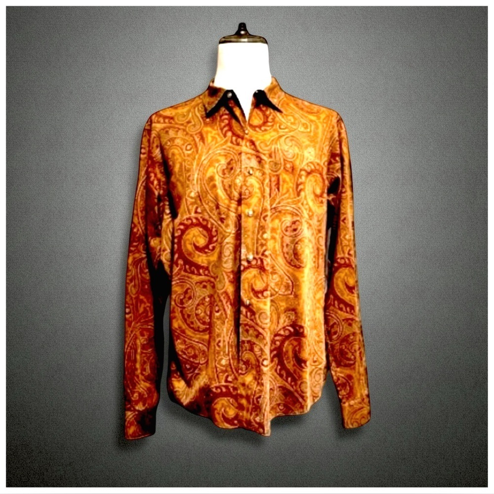 Polo Ralph Lauren Custom Fit Paisley Shirt XL | Gold Baroque Print - Picture 2 of 8